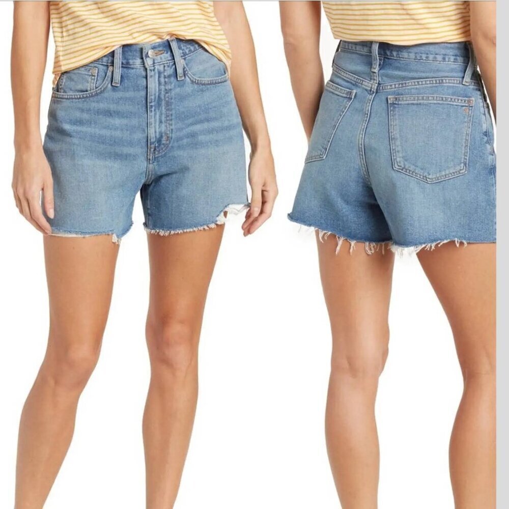 Madewell The Mom Jean High Rise Denim Shorts Blue Medium Wash 3009